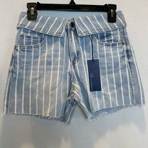 NWT Habitual Girl Striped Cut Off Denim Shorts Size Girls 14 Blue & White Stripe